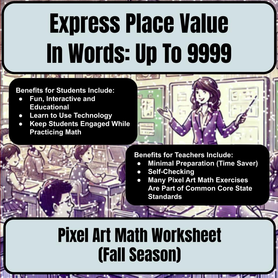 Express Place Value In Words: Up To 9999 Mystery Picture Worksheet P0043