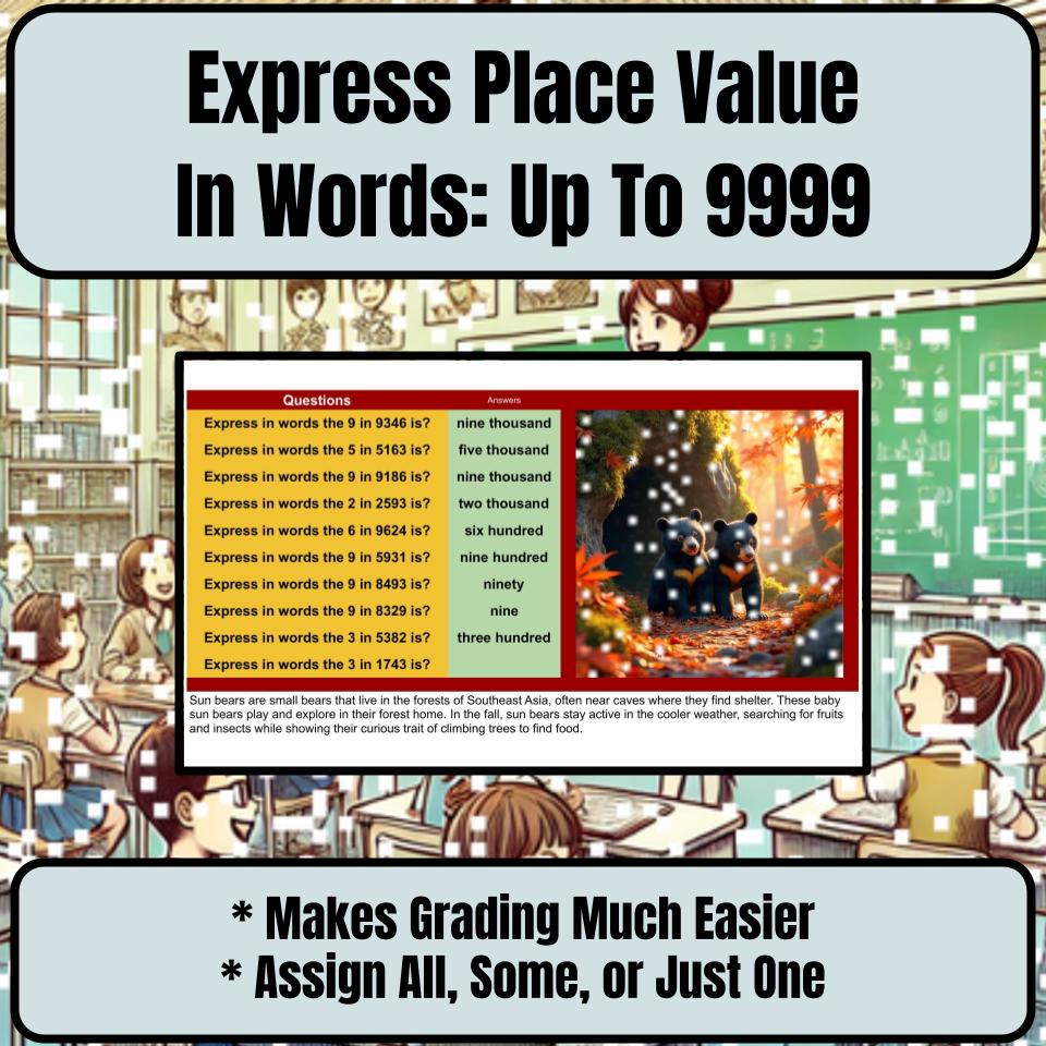 Express Place Value In Words: Up To 9999 Mystery Picture Worksheet P0043