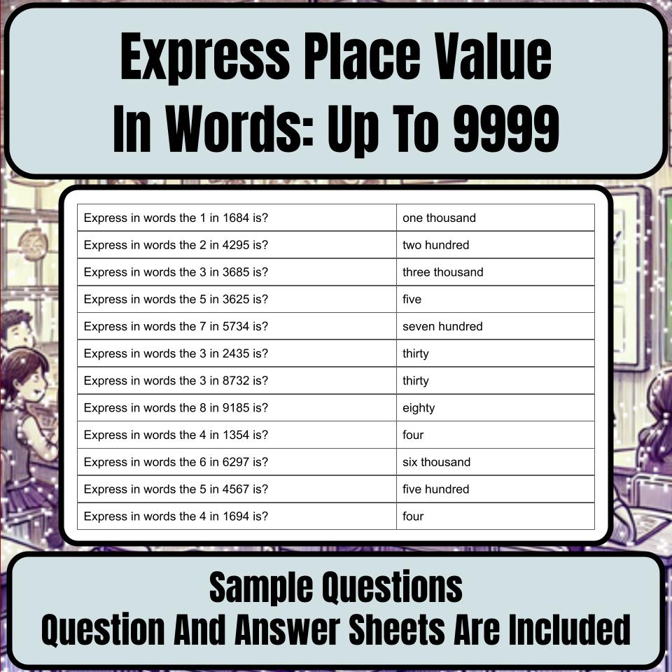 Express Place Value In Words: Up To 9999 Mystery Picture Worksheet P0043