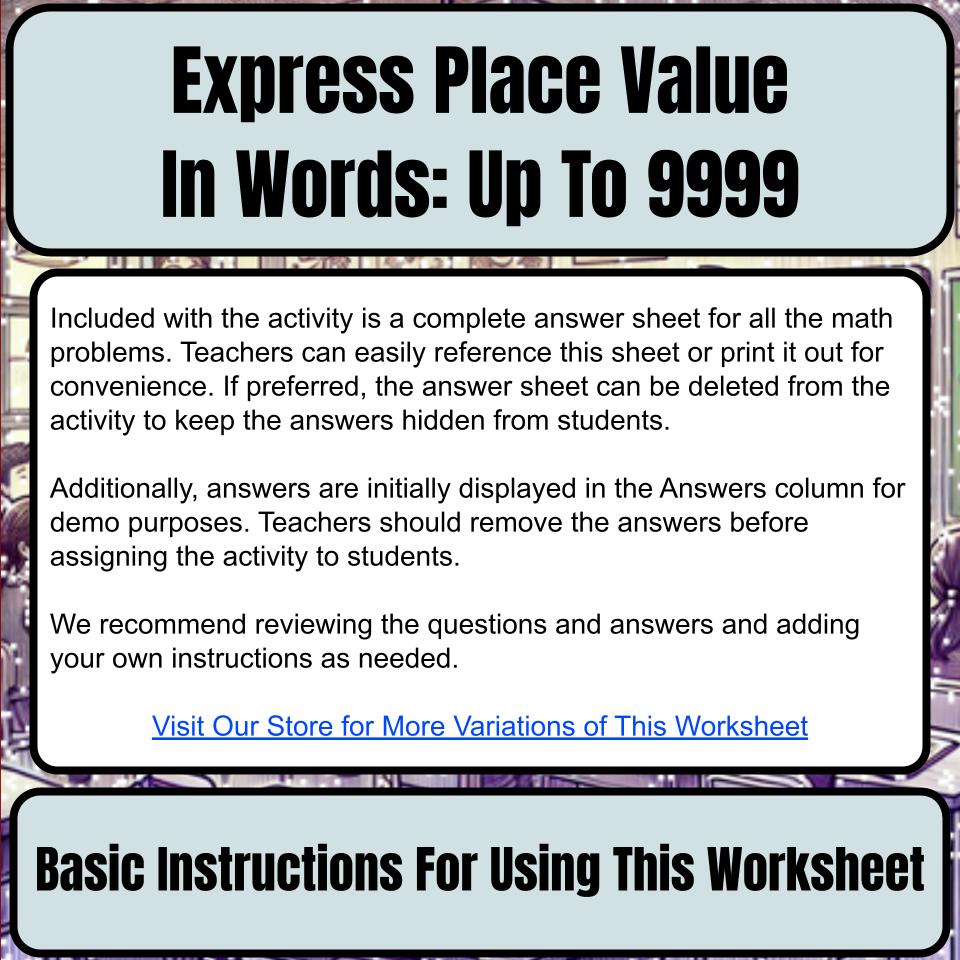 Express Place Value In Words: Up To 9999 Mystery Picture Worksheet P0043