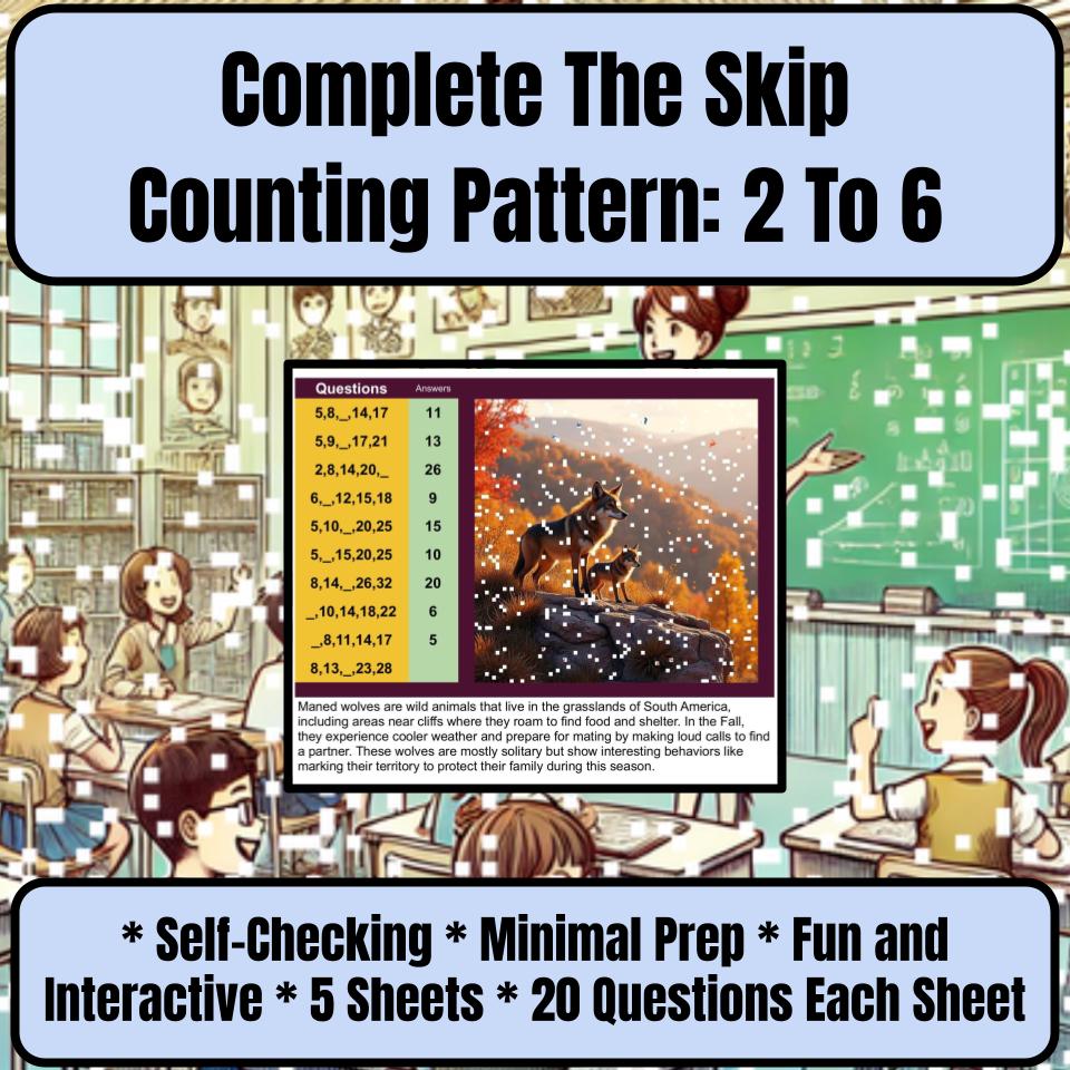 Complete The Skip Counting Pattern: 2 To 6 Mystery Picture Worksheet P0044