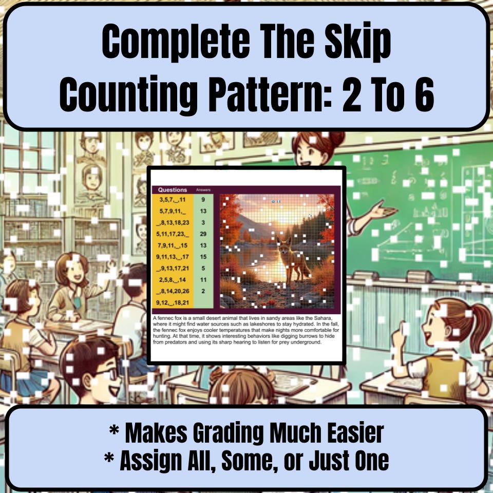 Complete The Skip Counting Pattern: 2 To 6 Mystery Picture Worksheet P0044