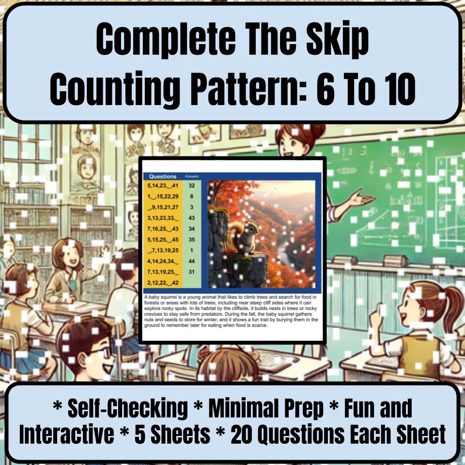 Complete The Skip Counting Pattern: 6 To 10 Mystery Picture Worksheet P0045