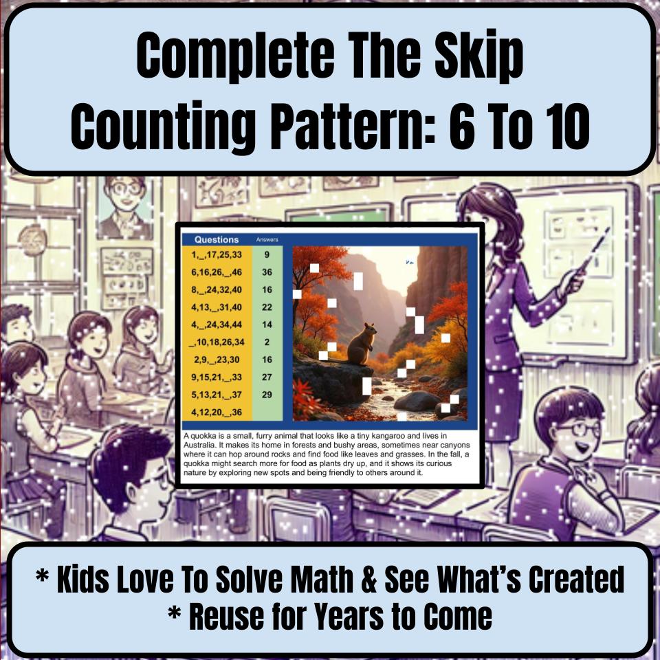 Complete The Skip Counting Pattern: 6 To 10 Mystery Picture Worksheet P0045