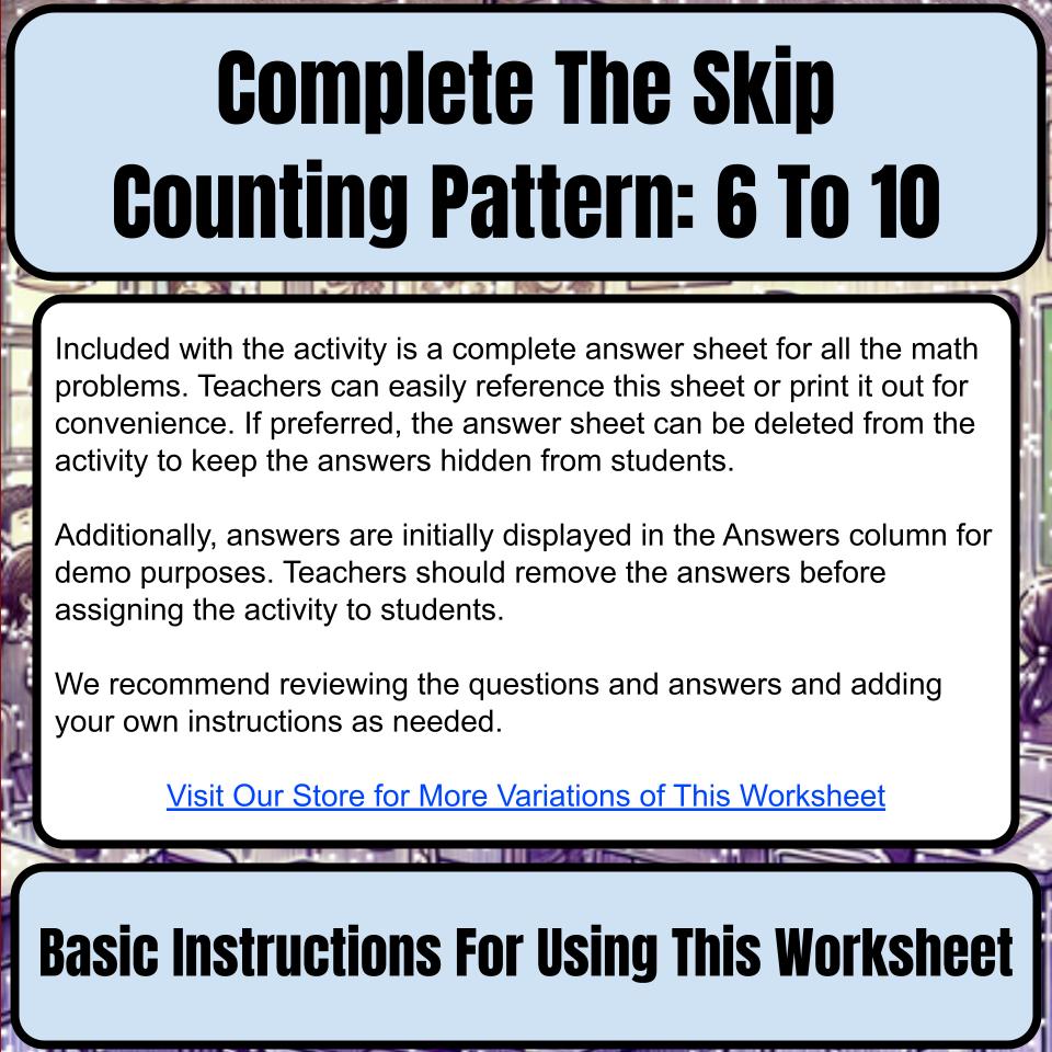 Complete The Skip Counting Pattern: 6 To 10 Mystery Picture Worksheet P0045