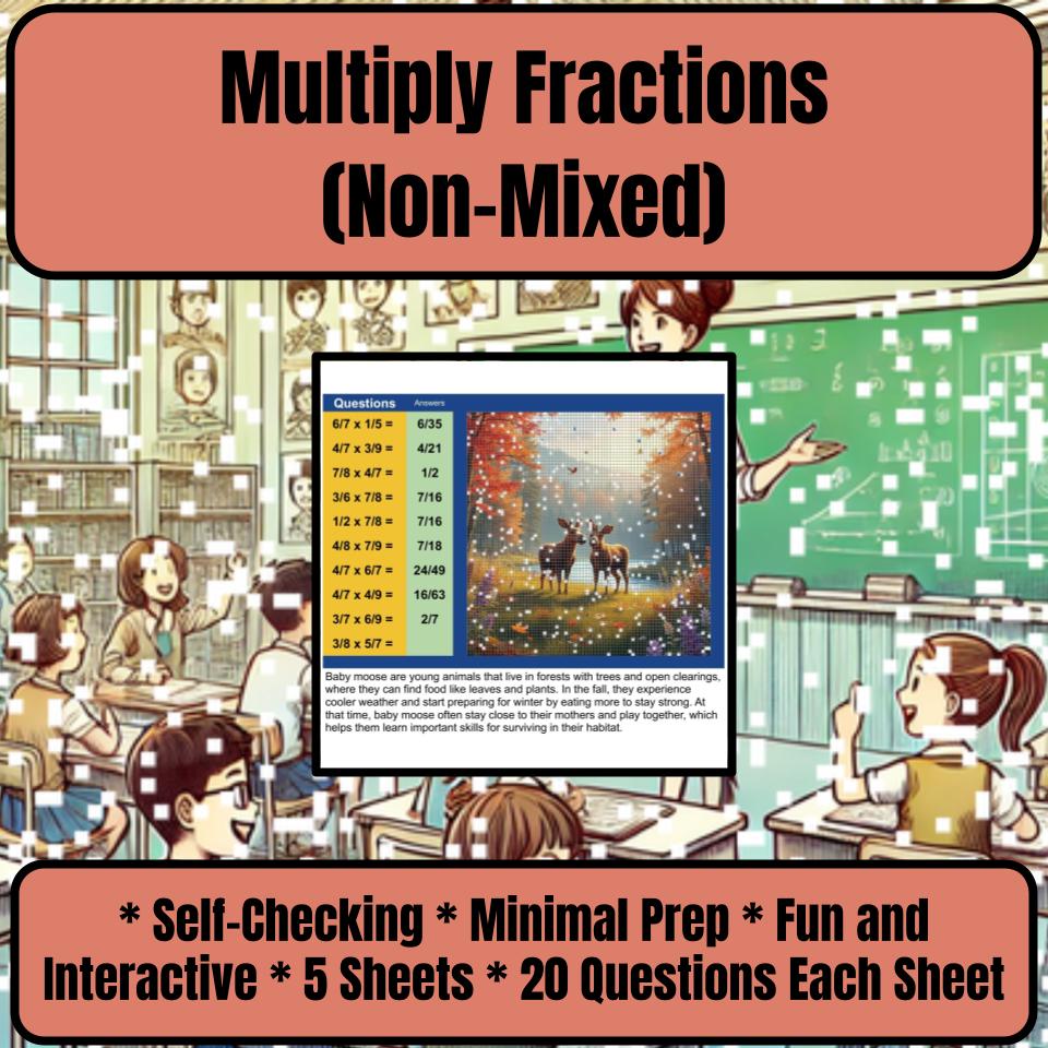 Multiply Fractions (Non-Mixed) Mystery Picture Worksheet P0048