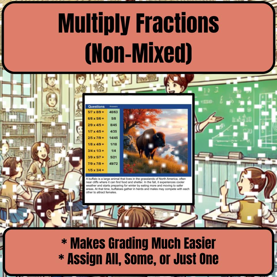 Multiply Fractions (Non-Mixed) Mystery Picture Worksheet P0048