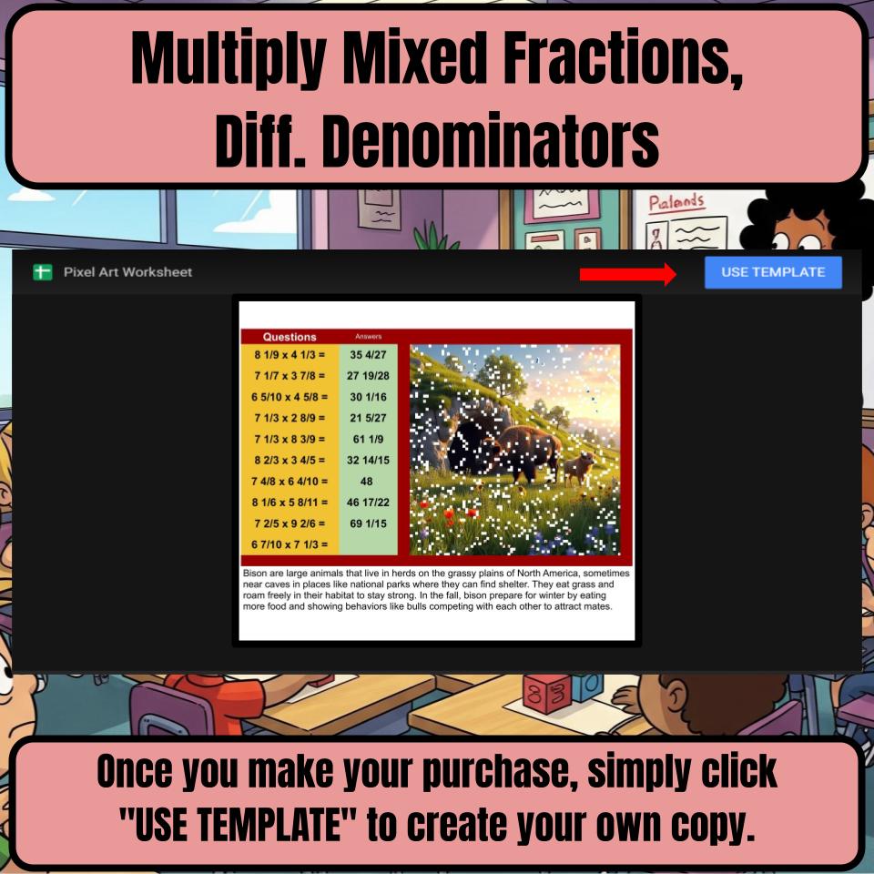 Multiply Mixed Fractions, Diff. Denominators Mystery Picture P0049