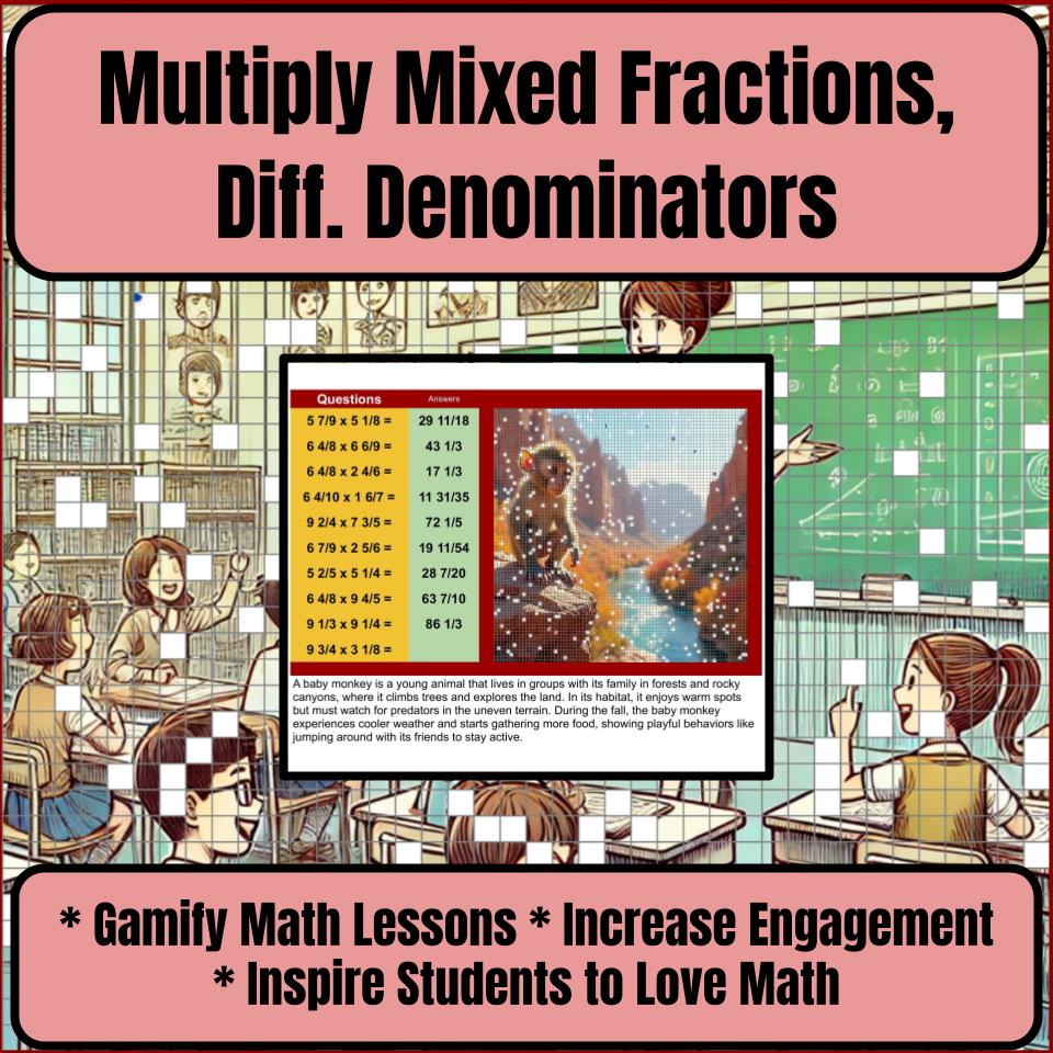 Multiply Mixed Fractions, Diff. Denominators Mystery Picture P0049