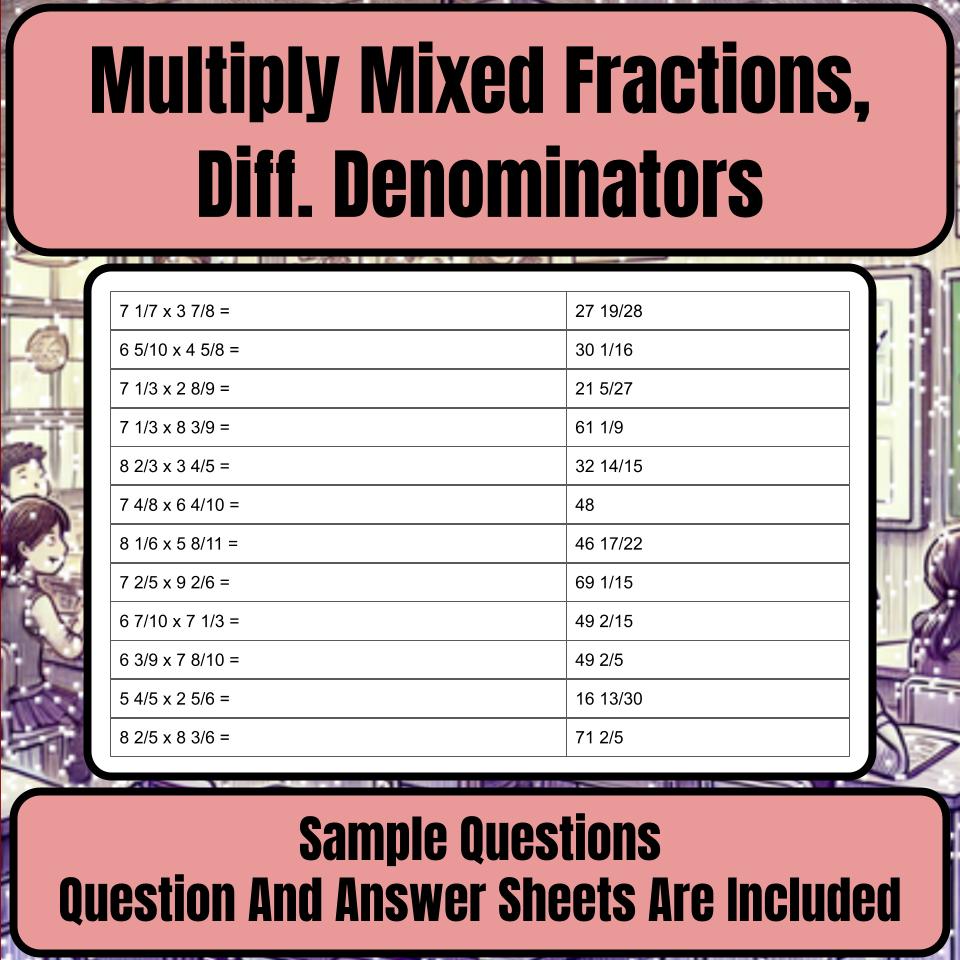 Multiply Mixed Fractions, Diff. Denominators Mystery Picture P0049