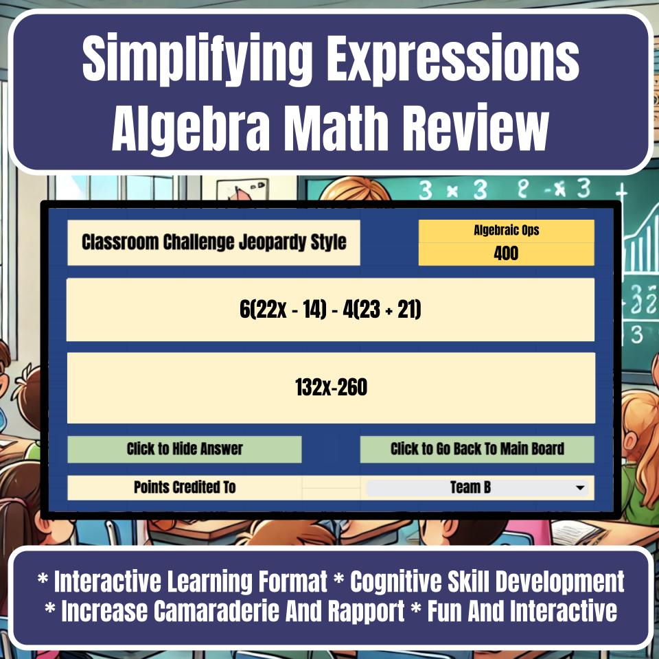 Jeopardy Simplifying Expressions Algebra Math Review I0005