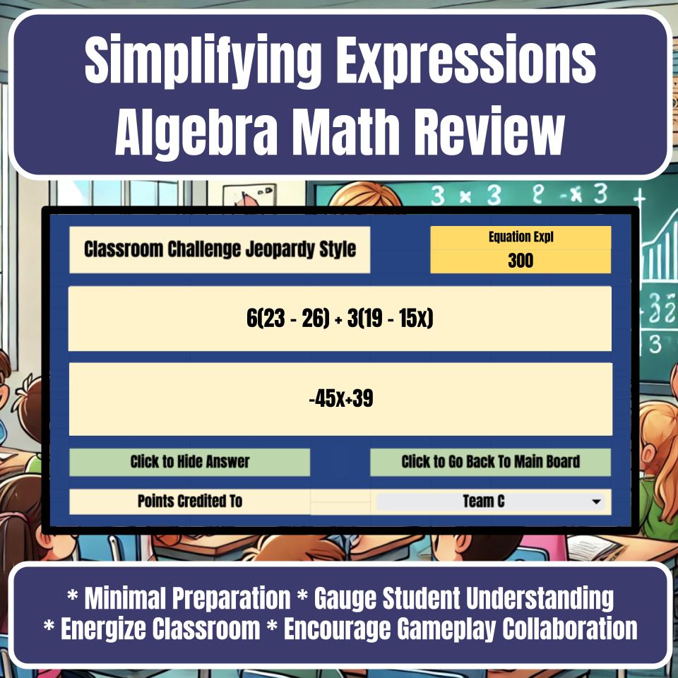 Jeopardy Simplifying Expressions Algebra Math Review I0005