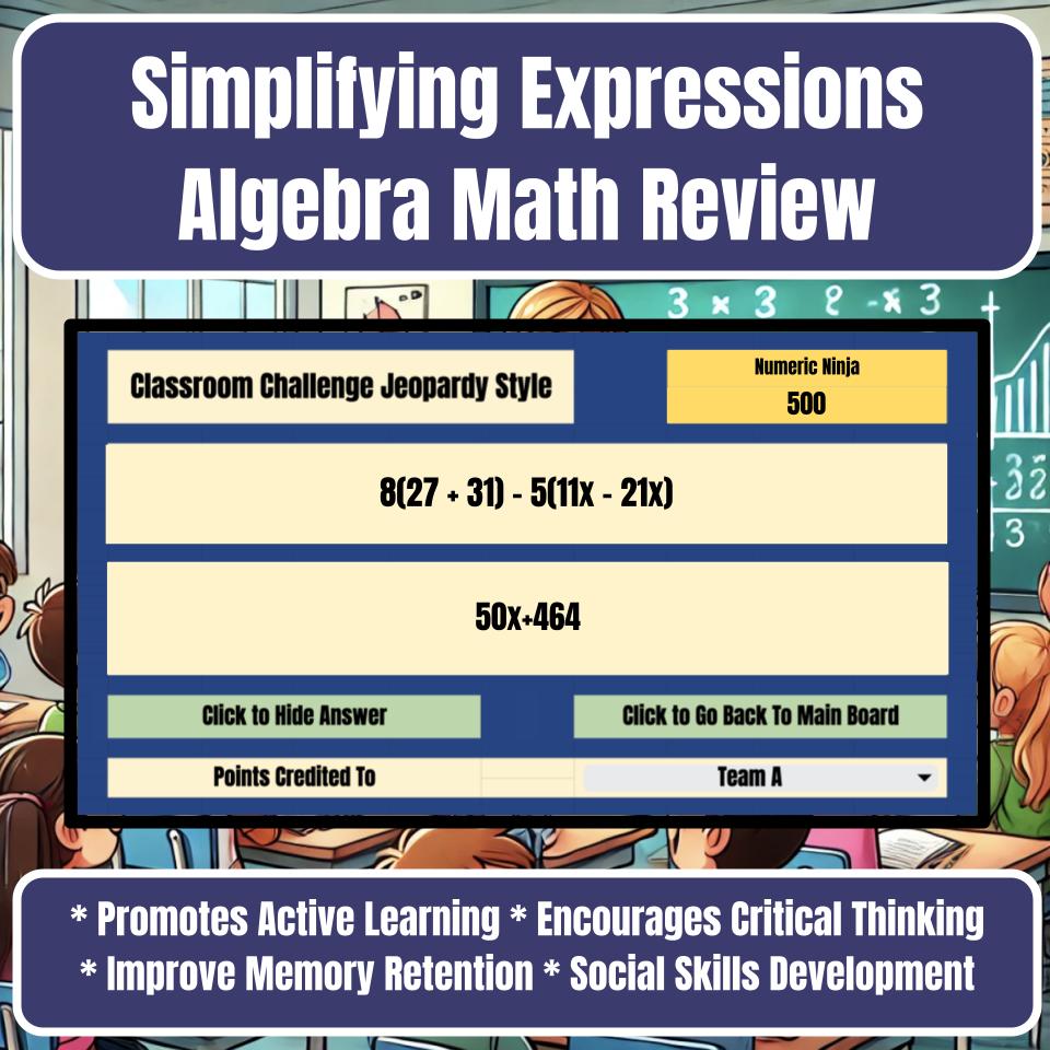 Jeopardy Simplifying Expressions Algebra Math Review I0005