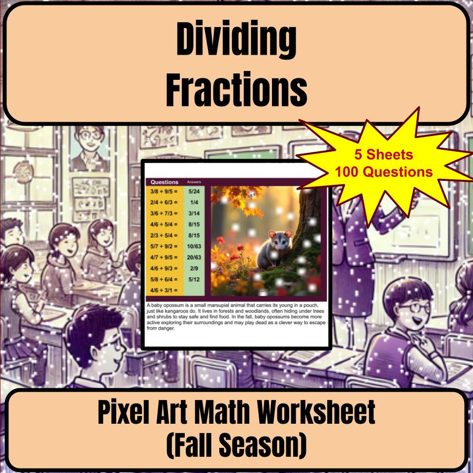 Dividing Fractions Mystery Picture Activity Worksheet P0050
