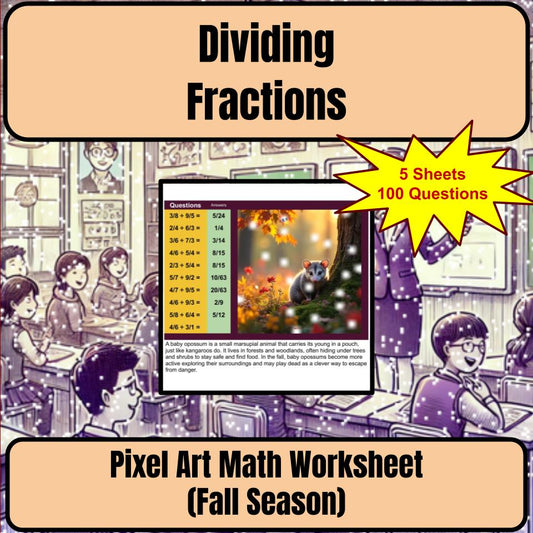 Dividing Fractions Mystery Picture Activity Worksheet P0050
