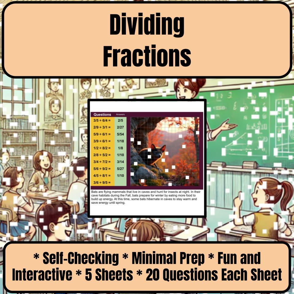 Dividing Fractions Mystery Picture Activity Worksheet P0050