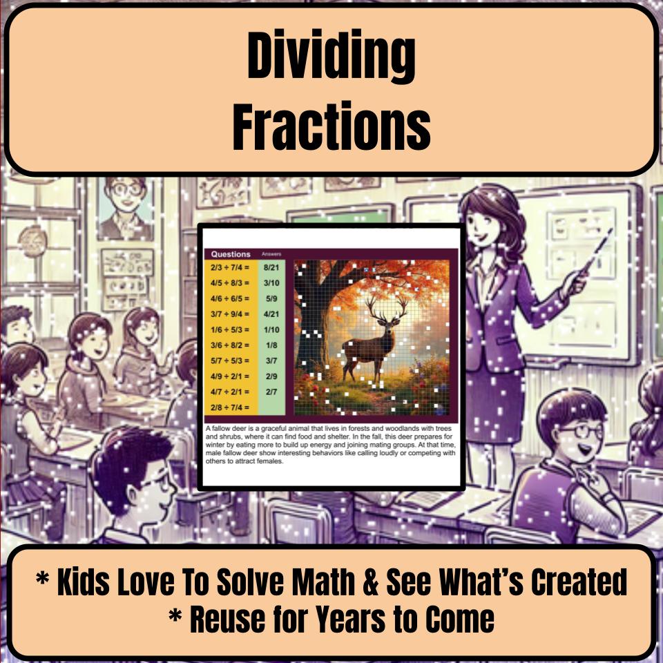 Dividing Fractions Mystery Picture Activity Worksheet P0050