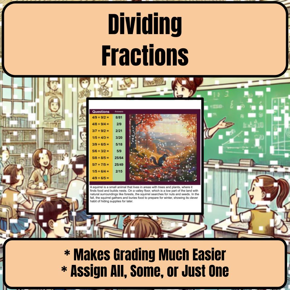 Dividing Fractions Mystery Picture Activity Worksheet P0050