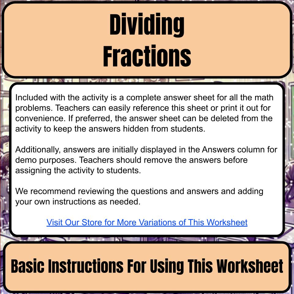 Dividing Fractions Mystery Picture Activity Worksheet P0050