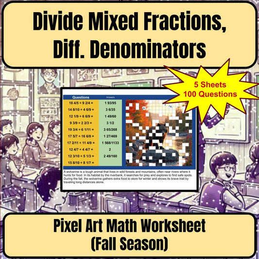 Divide Mixed Fractions, Diff. Denominators Mystery Picture Worksheet P0051