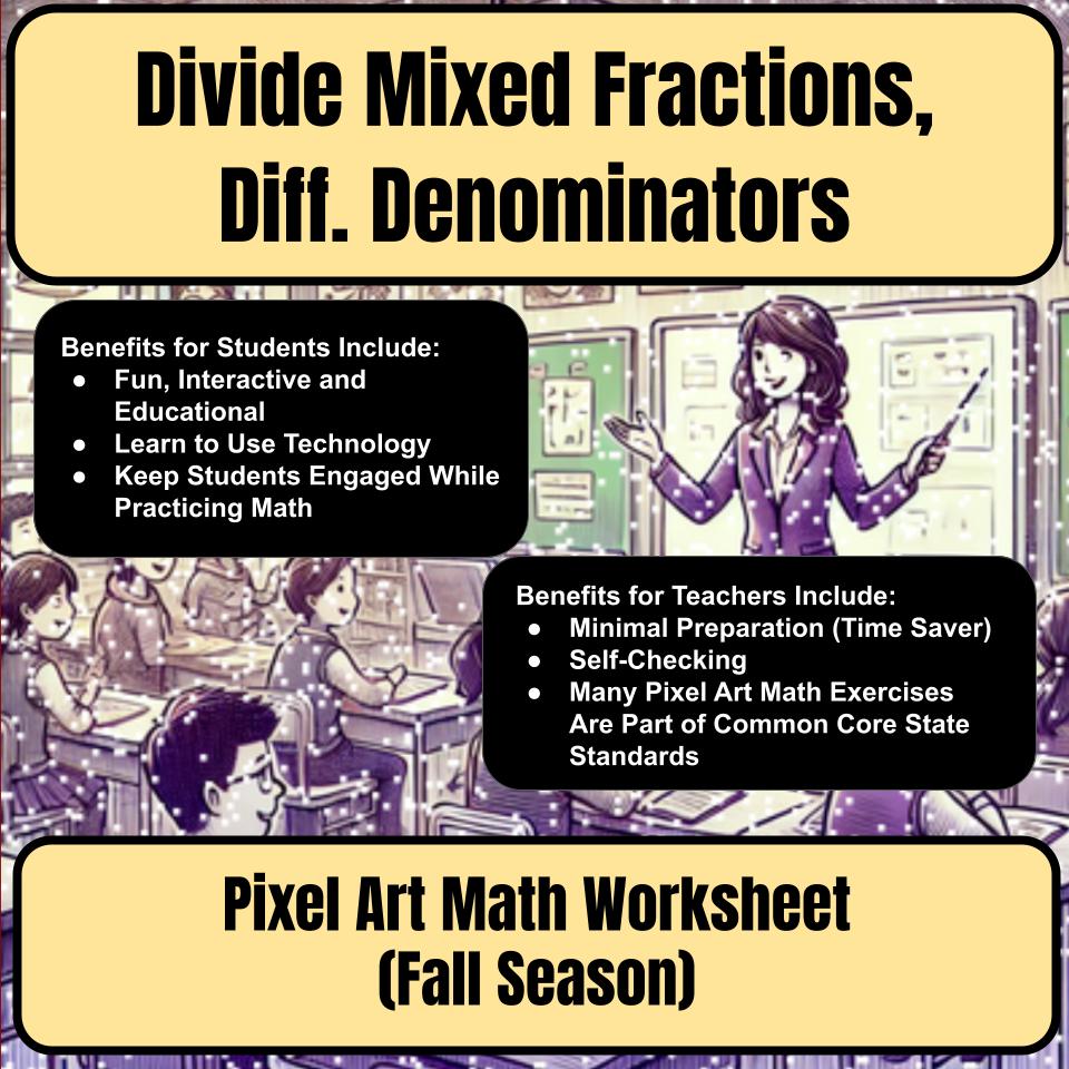 Divide Mixed Fractions, Diff. Denominators Mystery Picture Worksheet P0051