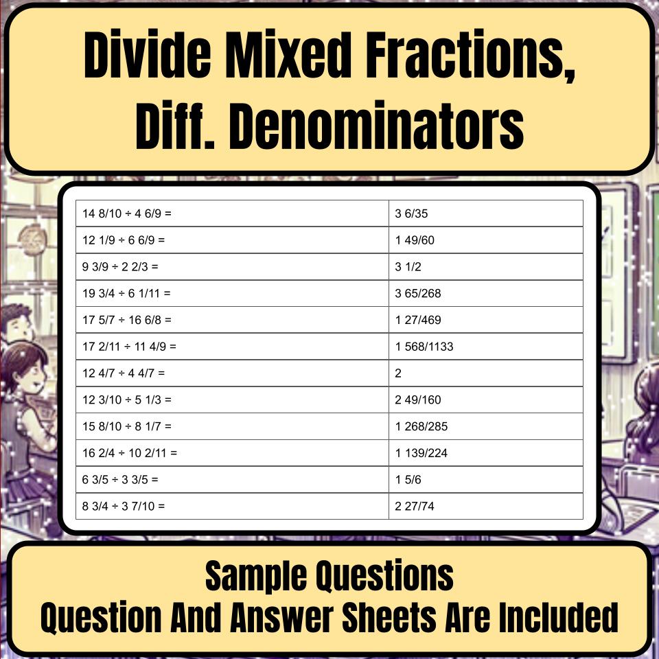 Divide Mixed Fractions, Diff. Denominators Mystery Picture Worksheet P0051