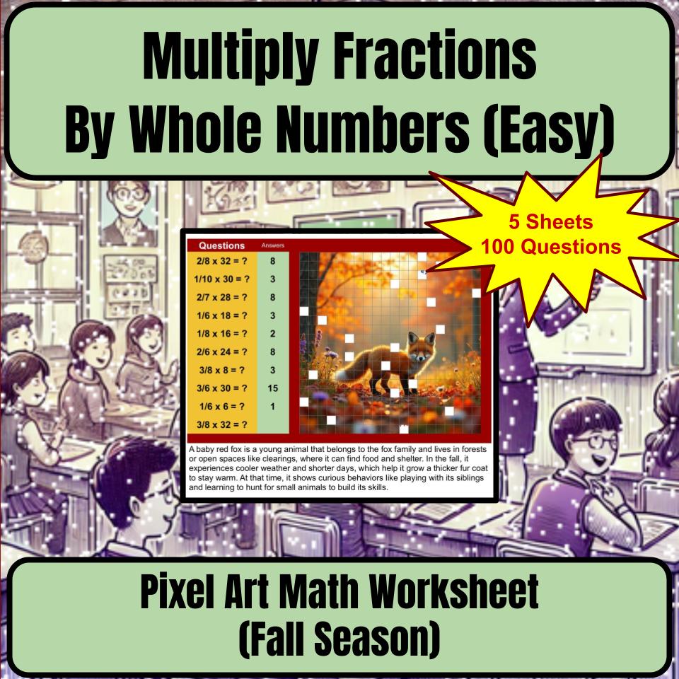 Multiply Fractions By Whole Numbers (Easy) Mystery Picture Worksheet P0052