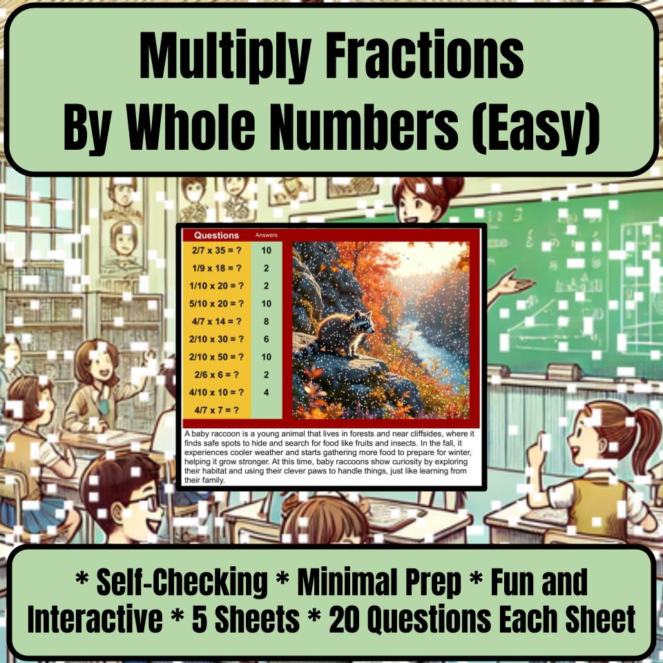 Multiply Fractions By Whole Numbers (Easy) Mystery Picture Worksheet P0052