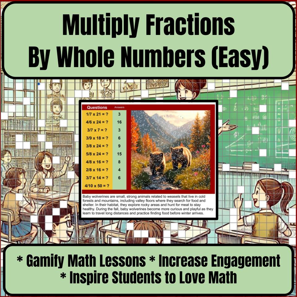 Multiply Fractions By Whole Numbers (Easy) Mystery Picture Worksheet P0052