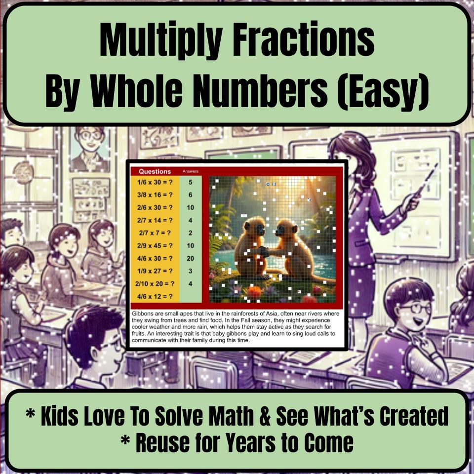 Multiply Fractions By Whole Numbers (Easy) Mystery Picture Worksheet P0052