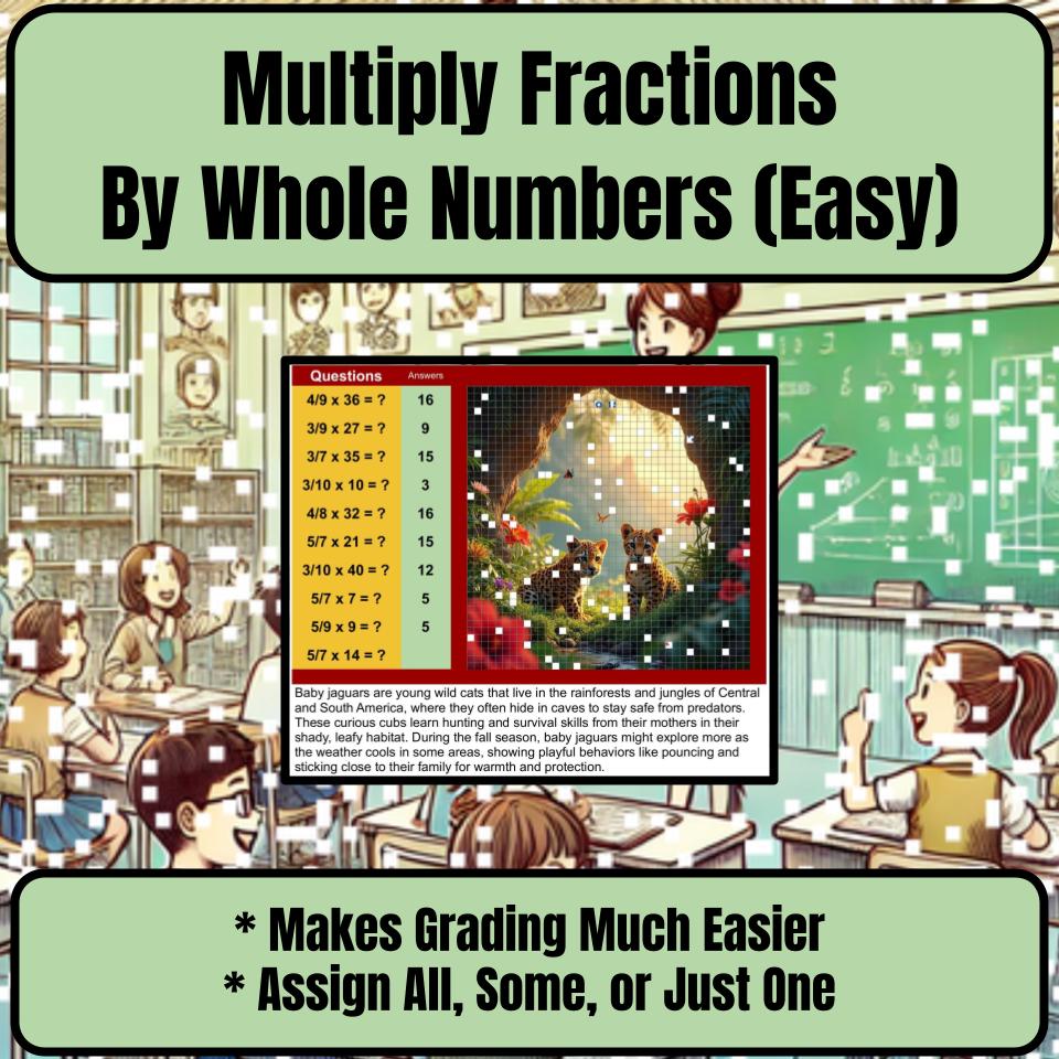 Multiply Fractions By Whole Numbers (Easy) Mystery Picture Worksheet P0052