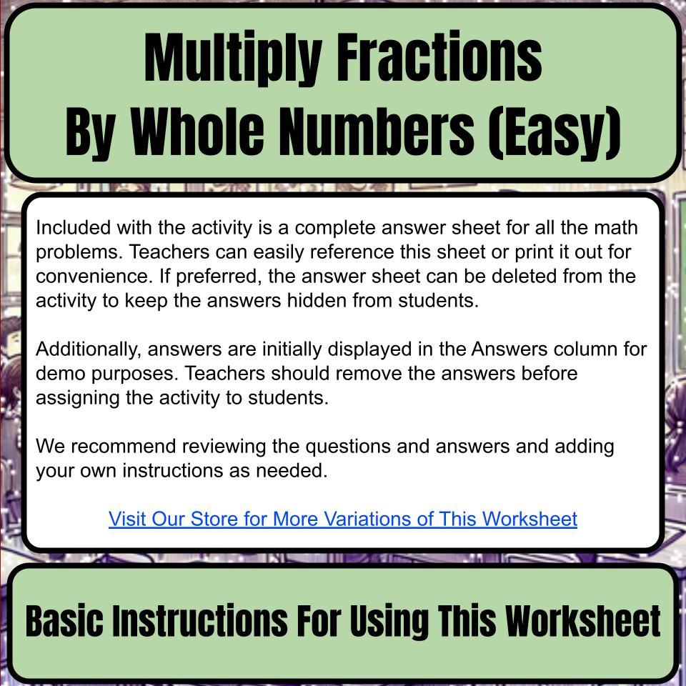 Multiply Fractions By Whole Numbers (Easy) Mystery Picture Worksheet P0052