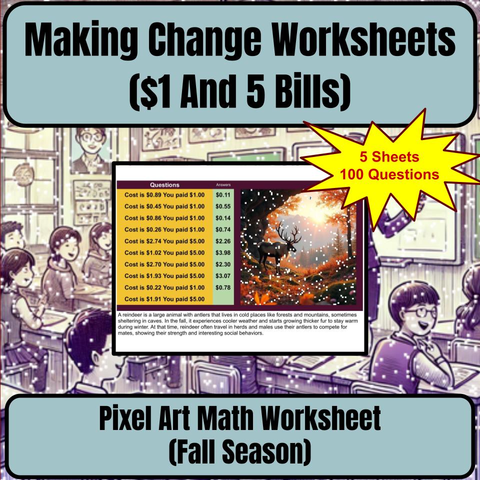 Making Change Worksheets ($1 And 5 Bills) Mystery Picture Worksheet P0053