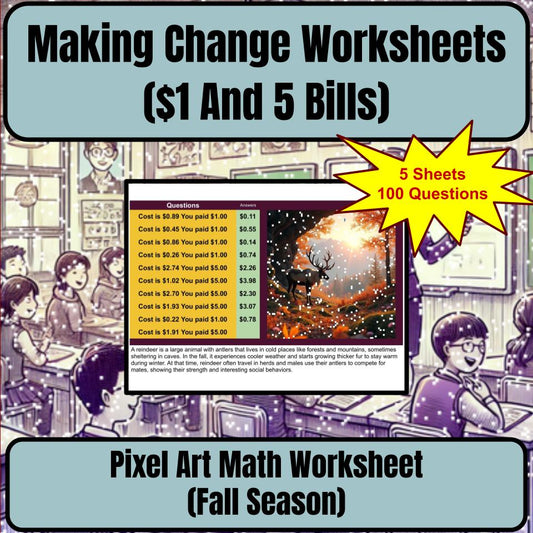 Making Change Worksheets ($1 And 5 Bills) Mystery Picture Worksheet P0053