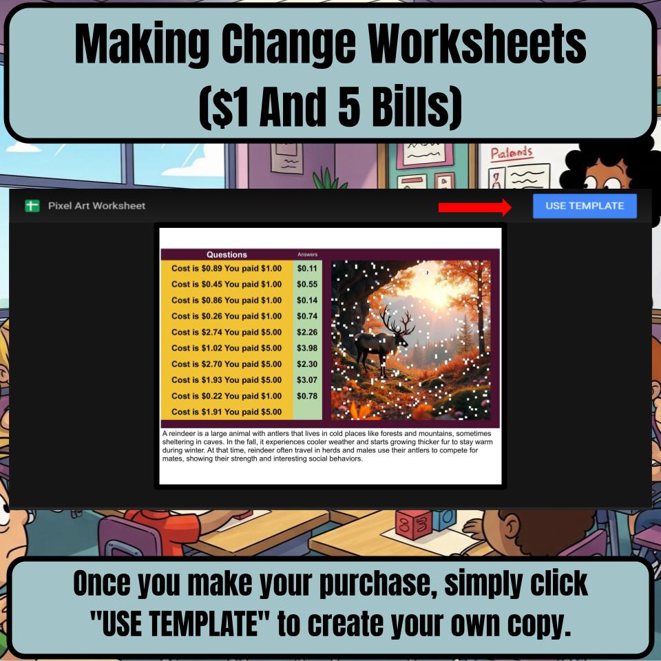 Making Change Worksheets ($1 And 5 Bills) Mystery Picture Worksheet P0053