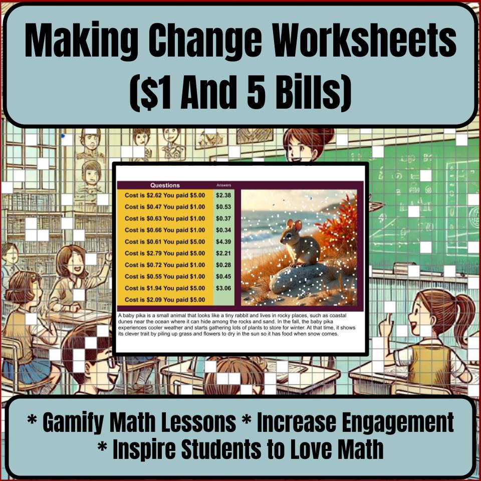 Making Change Worksheets ($1 And 5 Bills) Mystery Picture Worksheet P0053