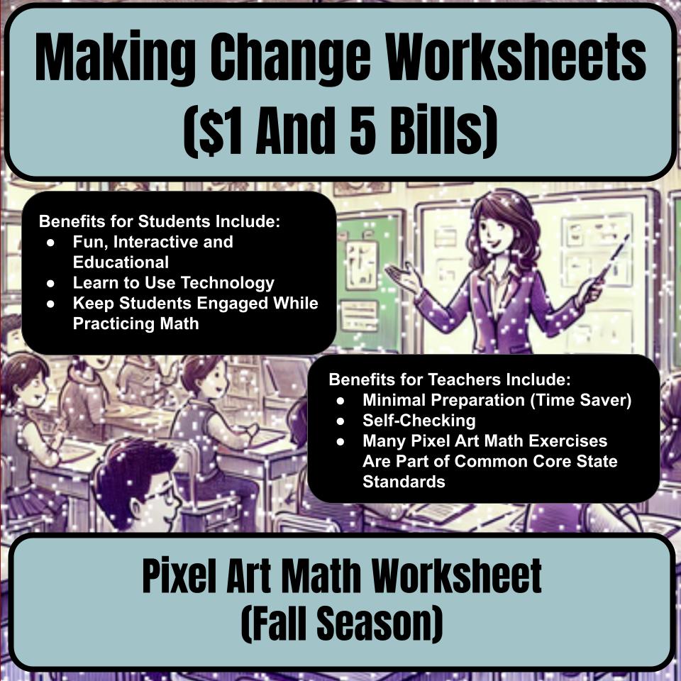 Making Change Worksheets ($1 And 5 Bills) Mystery Picture Worksheet P0053