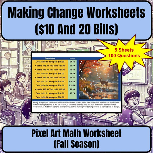 Making Change Worksheets ($10 And 20 Bills) Mystery Picture Worksheet P0054
