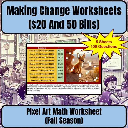 Making Change Worksheets ($20 And 50 Bills) Mystery Picture Worksheet P0055