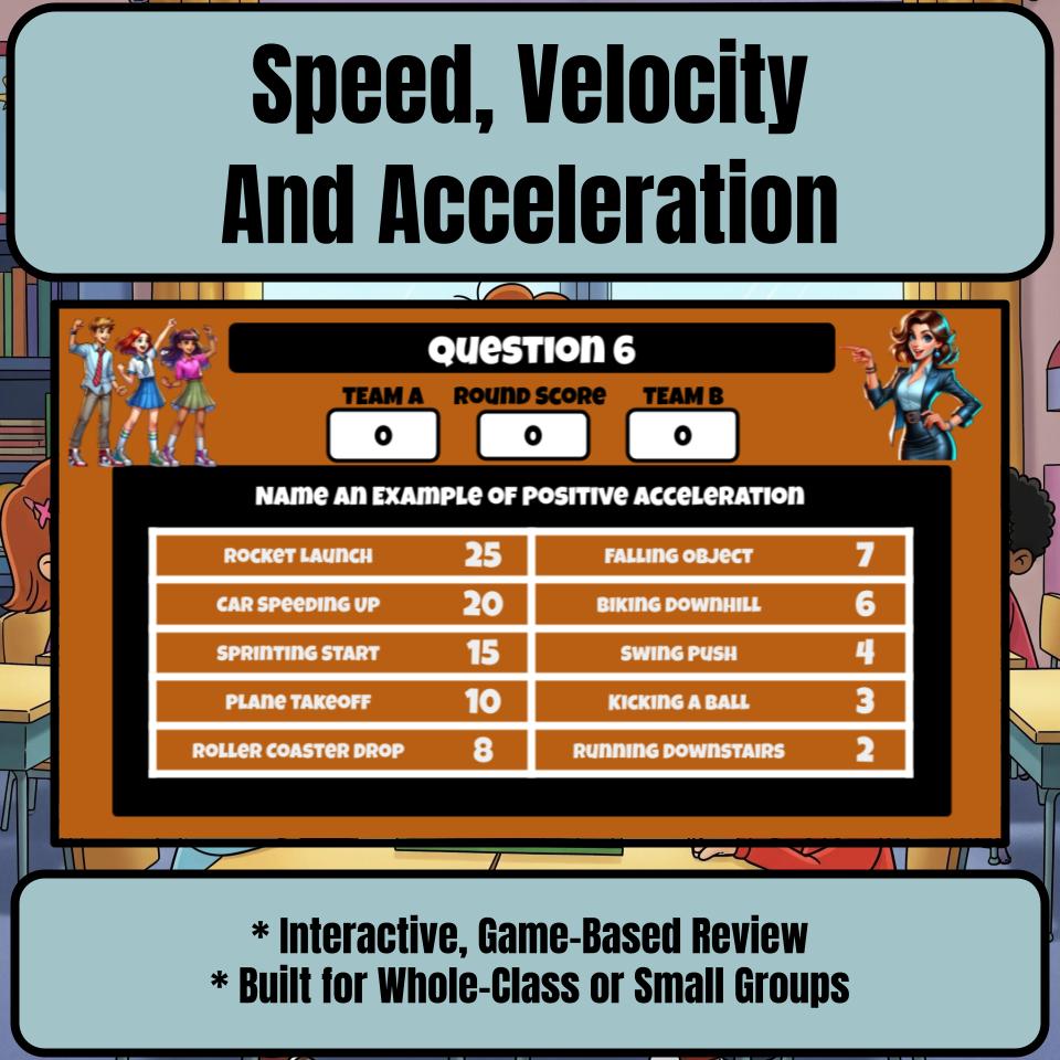 Speed, Velocity And Acceleration Science Review Family Feud Style Game CF0055