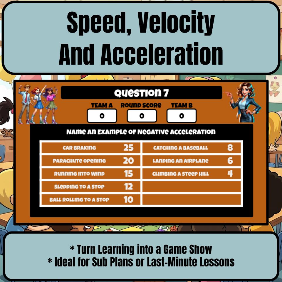 Speed, Velocity And Acceleration Science Review Family Feud Style Game CF0055