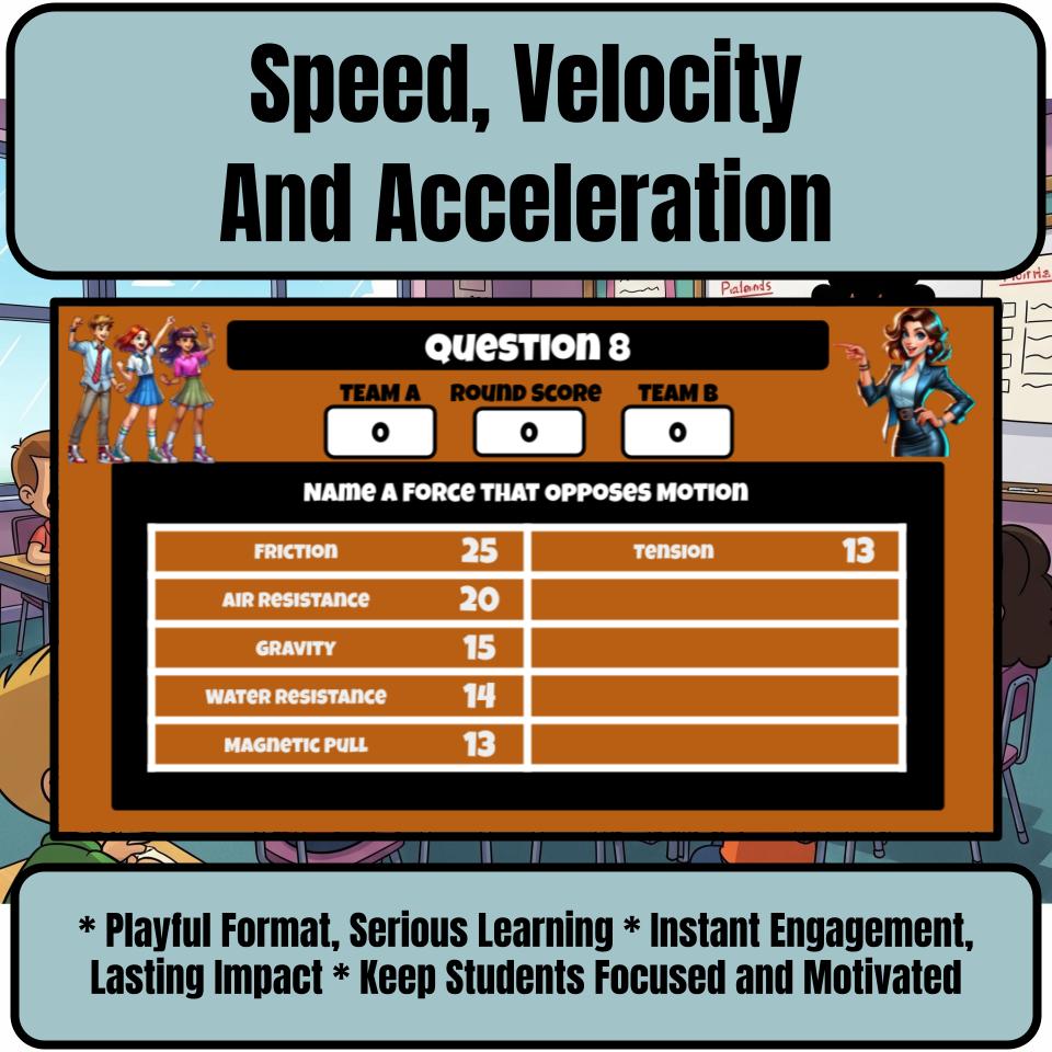 Speed, Velocity And Acceleration Science Review Family Feud Style Game CF0055