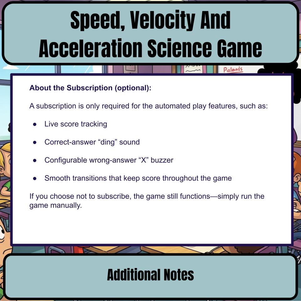 Speed, Velocity And Acceleration Science Review Family Feud Style Game CF0055