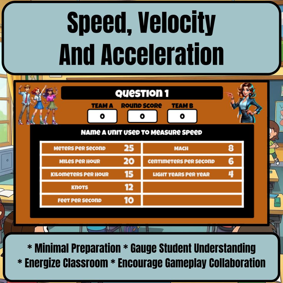 Speed, Velocity And Acceleration Science Review Family Feud Style Game CF0055