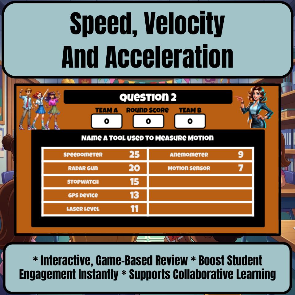Speed, Velocity And Acceleration Science Review Family Feud Style Game CF0055