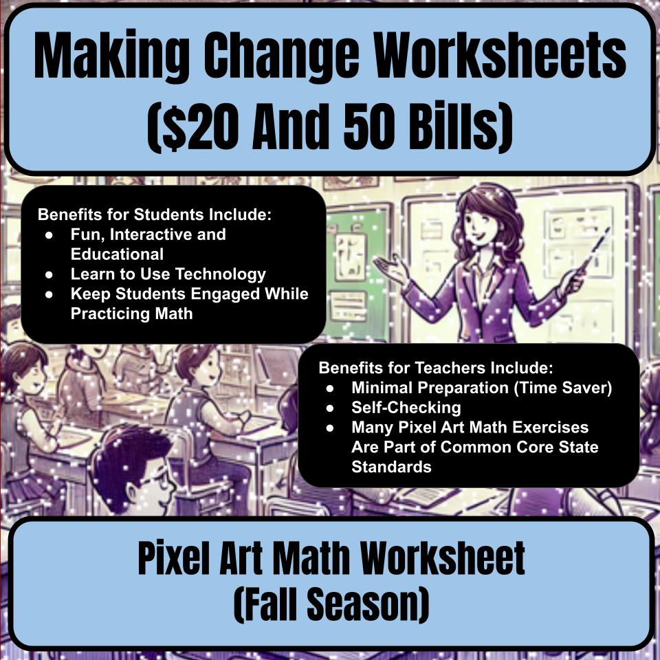 Making Change Worksheets ($20 And 50 Bills) Mystery Picture Worksheet P0055
