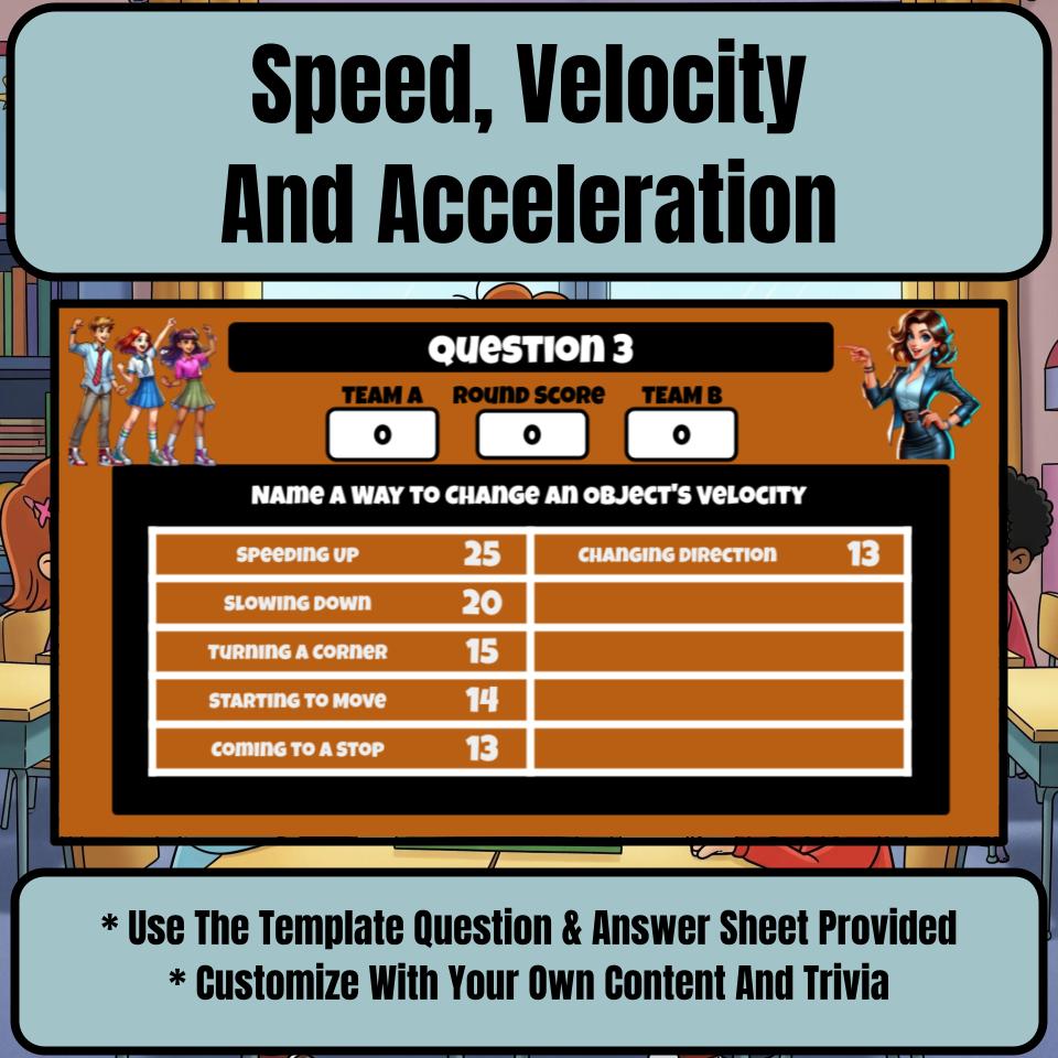 Speed, Velocity And Acceleration Science Review Family Feud Style Game CF0055
