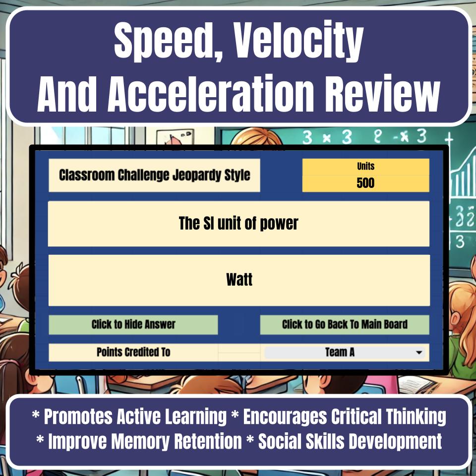 Speed, Velocity And Acceleration Jeopardy Science Review I0055