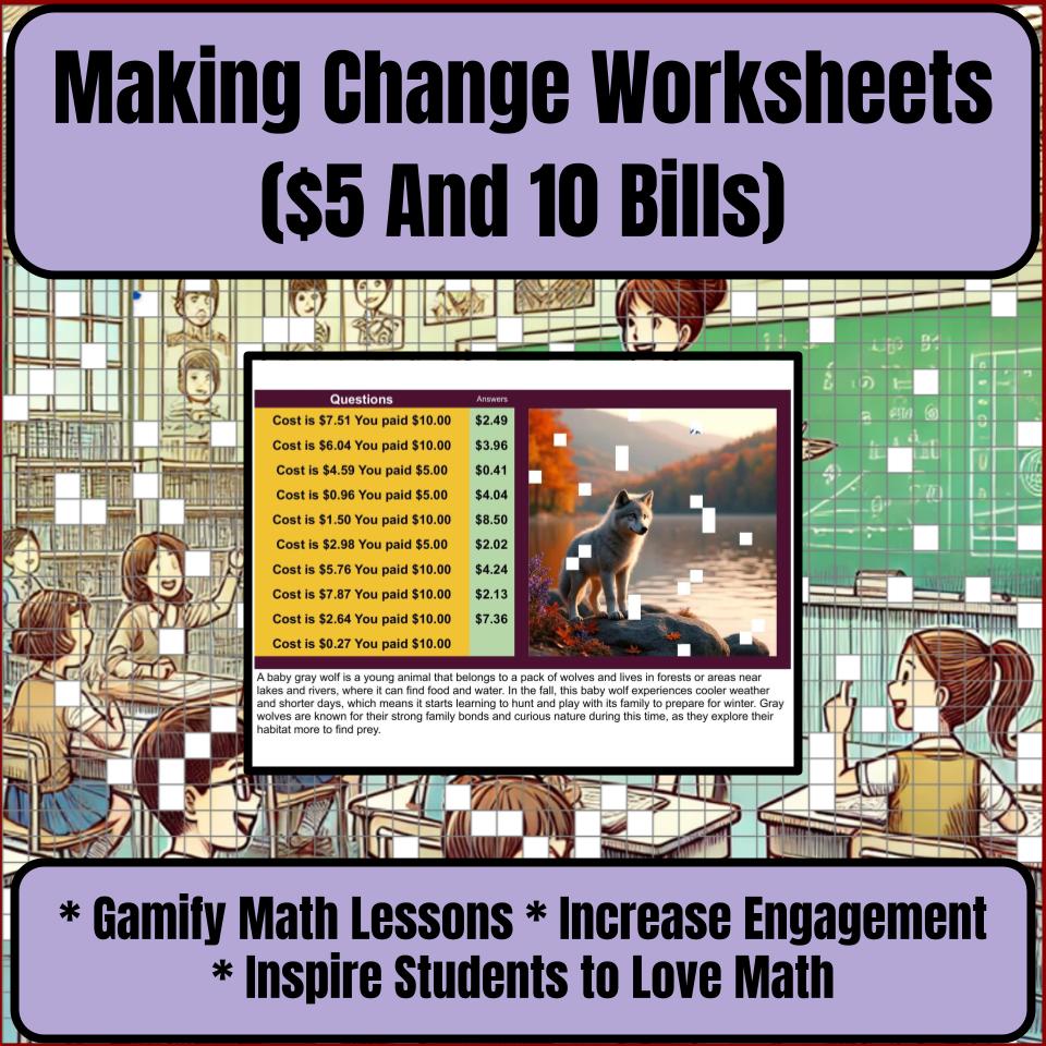 Making Change Worksheets ($5 And 10 Bills) Mystery Picture Worksheet P0056
