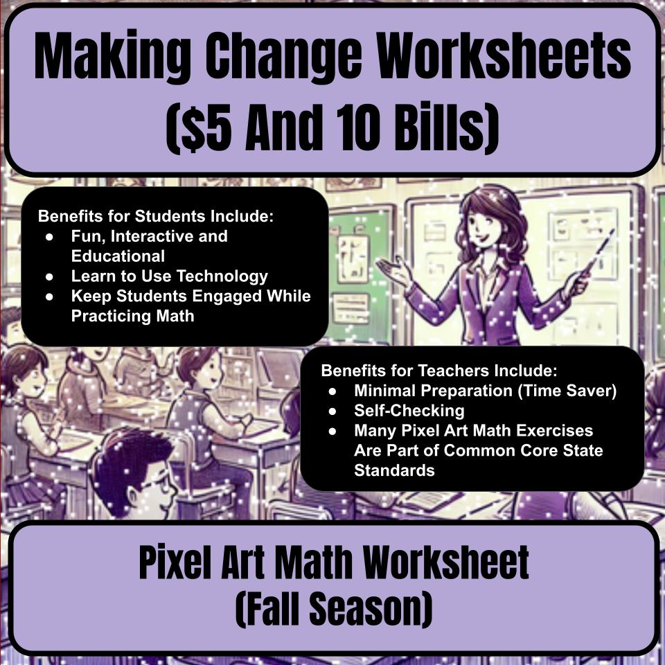 Making Change Worksheets ($5 And 10 Bills) Mystery Picture Worksheet P0056